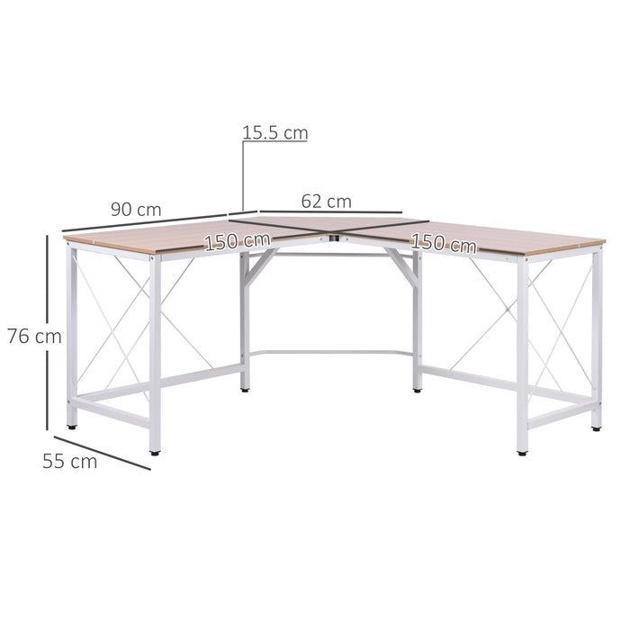 L-Shape Corner Gaming Desk - Spacious PC Workstation with Triple Worktop for Writing and Computing - Ideal for Home Office, 76x150cm Oak Finish