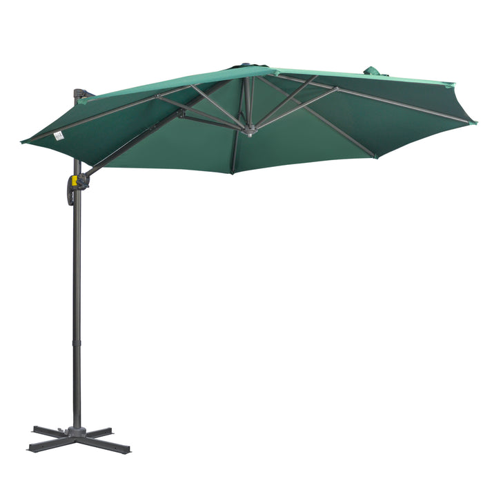 Cantilever Parasol 3x3m with Cross Base - 360° Rotating Outdoor Umbrella with Crank Handle and Tilt, Green - Ideal Sunshade for Garden, Patio Use