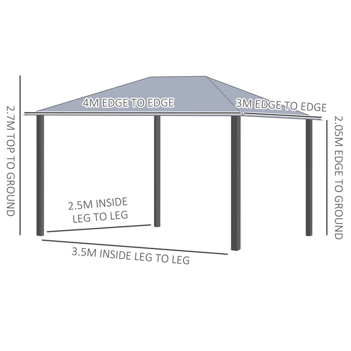 Aluminium Frame Patio Gazebo 4x3m - Vented Roof Canopy with Mosquito Netting and Privacy Curtains - Elegant Shelter for Garden and Outdoor Entertaining