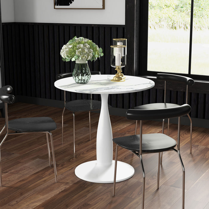 Modern Round Dining Table with Steel Base - Sturdy & Space-Efficient Design with Non-Slip Foot Pads - Ideal for Small Dining Rooms and Apartments