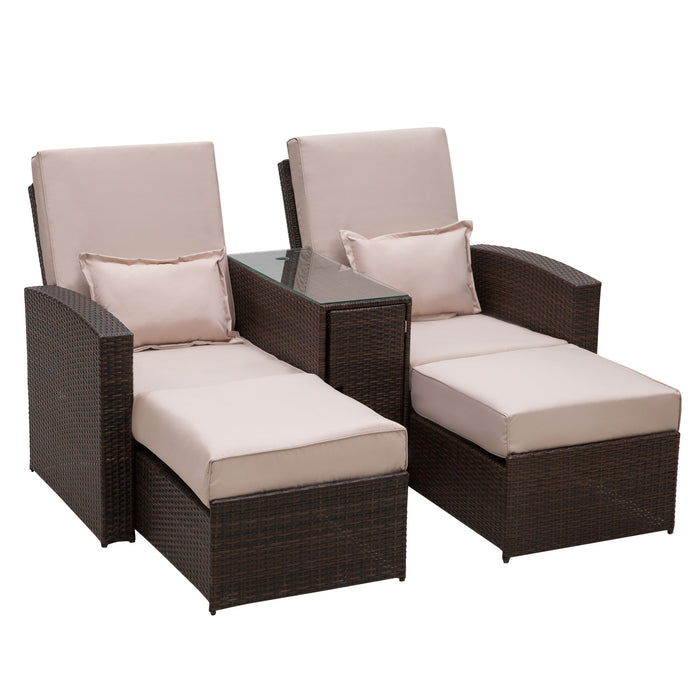 Outdoor Rattan Companion Sofa & Stool Set - Weather-Resistant Garden Lounger Recliner with Wicker Weave - Ideal for Patio Relaxation and Entertainment