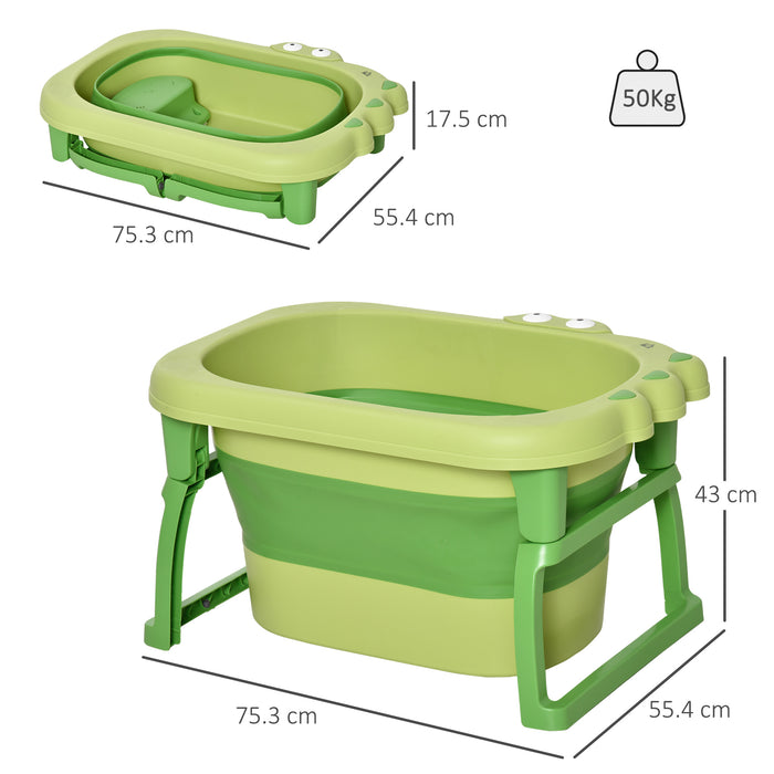 Collapsible Baby Bath Tub with Stool Seat - Non-Slip, Portable, Crocodile Design for 0-6 Years - Ideal for Newborns, Infants, and Toddlers