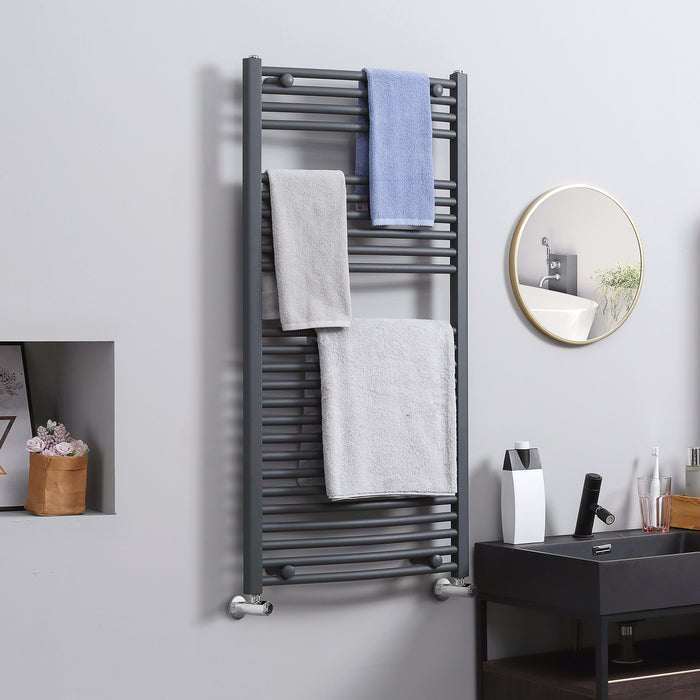 Hydronic Heated Towel Rail - 600x1200mm Central Heating Bathroom Ladder Radiator, Grey - Ideal for Warm Fluffy Towels and Bathroom Heating