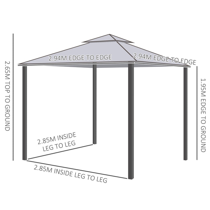 Metal Gazebo 3x3 Meter with 2-Tier Roof - Outdoor Garden Marquee, Party Tent Canopy, Patio Shelter with Netting - Ideal for Entertaining and Relaxation, Grey