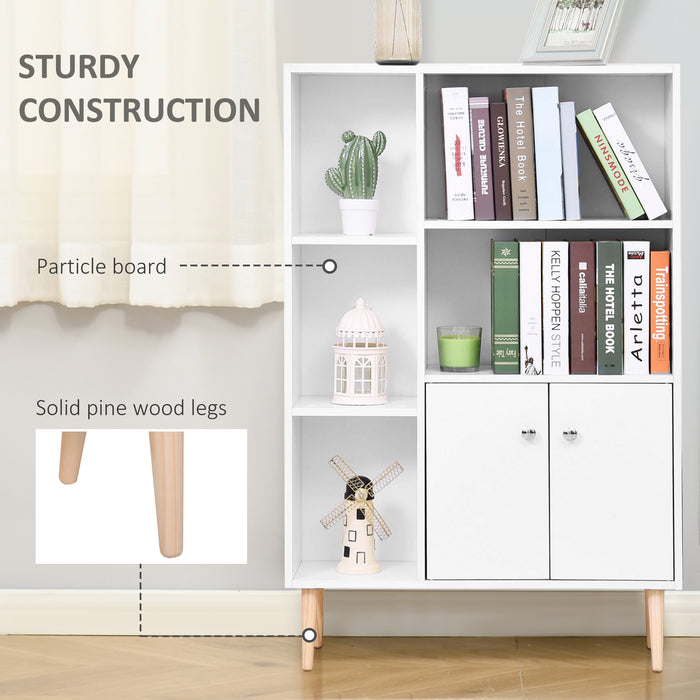 Open Bookcase with Storage Cabinet - Free-Standing Wooden Display Unit with Shelves and Two Doors - Versatile Organization for Home or Office