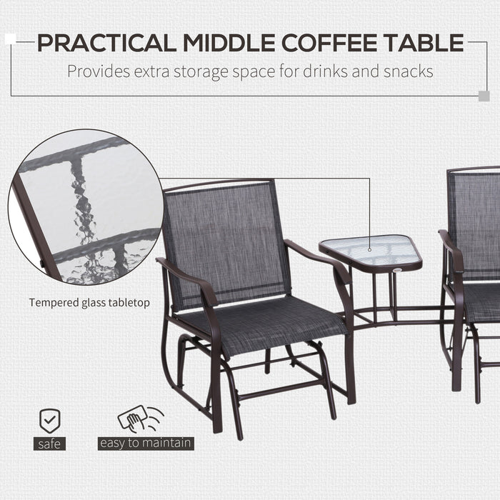 Garden Double Glider Bench - Outdoor Patio Love Seat with Center Table, Rocking Conversation Set - Comfortable Seating for Backyard Relaxation, Grey