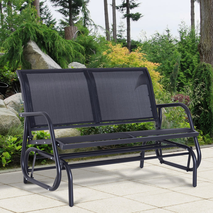 Outdoor 2-Person Glider Bench - Double Swing Loveseat with Powder-Coated Steel Frame - Ideal for Garden, Patio, and Porch Use in Black