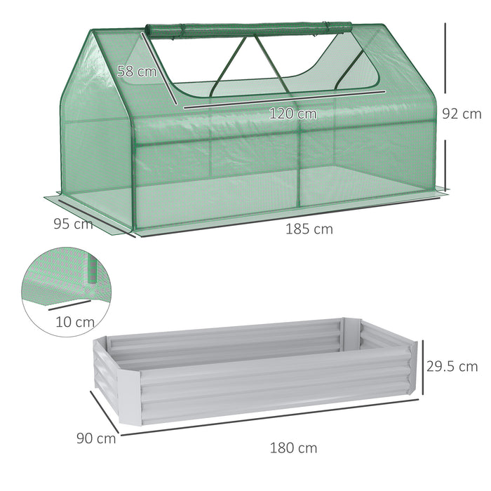 Steel Raised Garden Bed with Greenhouse - Sturdy Planter Box with Plastic Cover and Roll Up Window - Ideal for Cultivating Flowers and Herbs, 185x95x92cm, Green