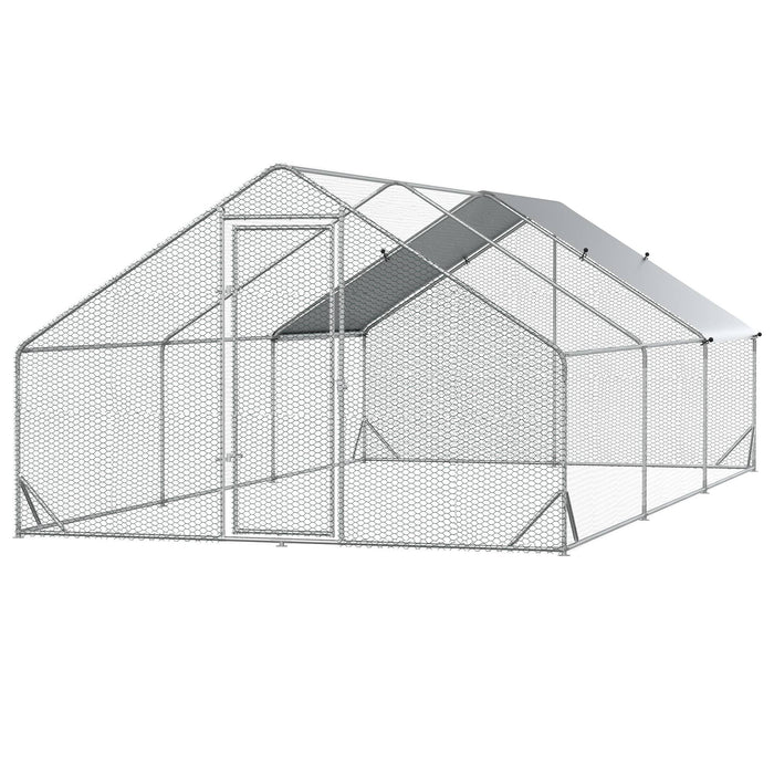 Galvanised Walk In Chicken Enclosure - Durable 6x3x2m Run with Weatherproof Cover, Silver - Ideal for Backyard Poultry Safety and Space