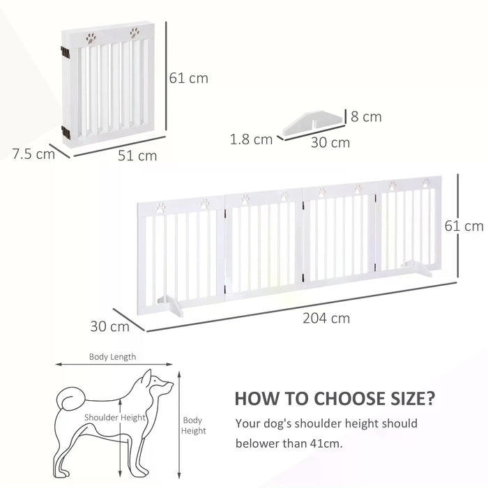 4 Panel Folding Wooden Pet Gate - Freestanding Barrier for Dogs with Support Feet - Ideal for Stair Safety and Room Separation