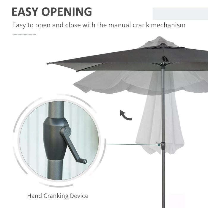 Aluminium Rectangular Patio Umbrella 3x2m - Garden Parasol with Crank Tilt Mechanism in Dark Grey - Ideal Sun Shade for Outdoor Comfort