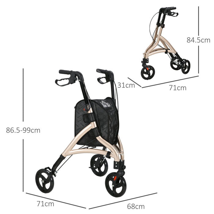 Lightweight Aluminium Tri Walker Rollator - 3-Wheel Design with Adjustable Handles and Dual Brakes - Convenient Foldable Walking Aid with Storage for Seniors