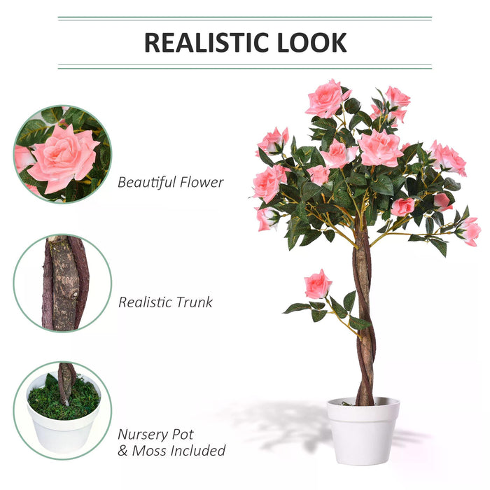 Artificial Rose Tree with 21 Blooms - 90cm Faux Floral Display for Indoors & Outdoors - Elegant Home & Office Décor Accessory in Pink and Green