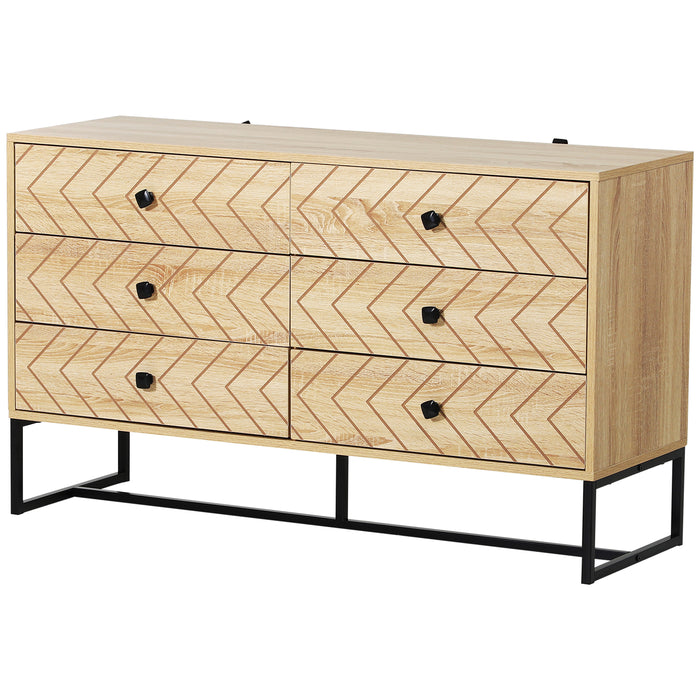 6 Drawer Zig Zag Chest - Spacious Sideboard Storage Unit with Metal Handles and Anti-Tip Feature - Ideal for Hallway, Bedroom, and Living Room Organization (71x120cm)