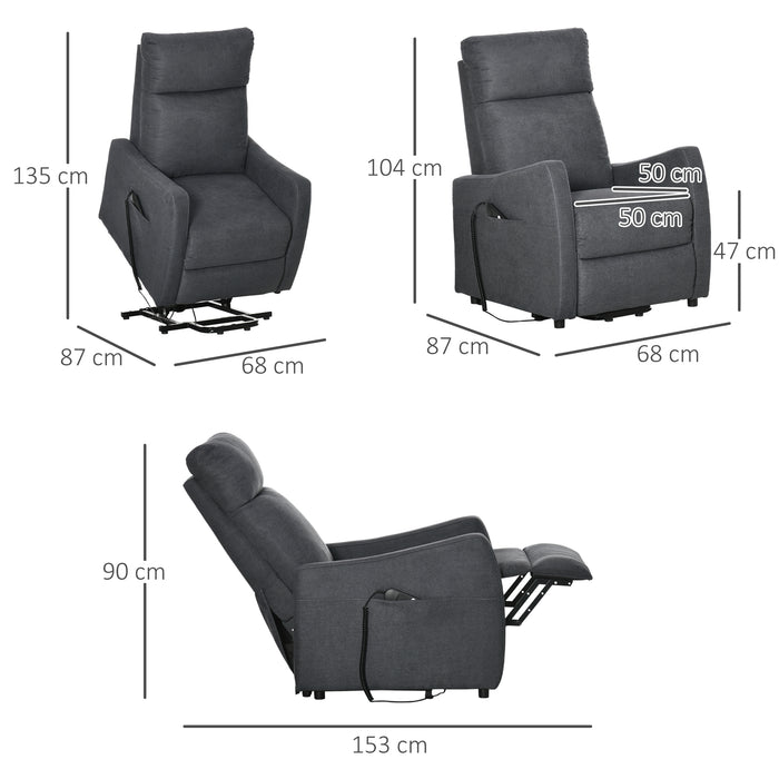 Heavy-Duty Power Lift Recliner Chair - Fabric Electric Sofa with Remote Control & Side Pocket, Grey - Ideal Comfort for Elderly