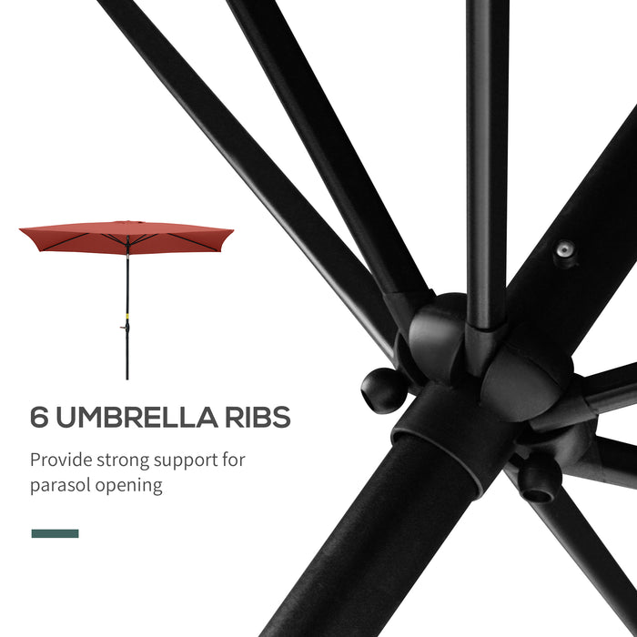 Rectangular Patio Market Umbrella with Crank and Push Button Tilt - 2x3m Outdoor Sun Shade, Aluminum Pole in Wine Red - Ideal for Garden and Outdoor Comfort