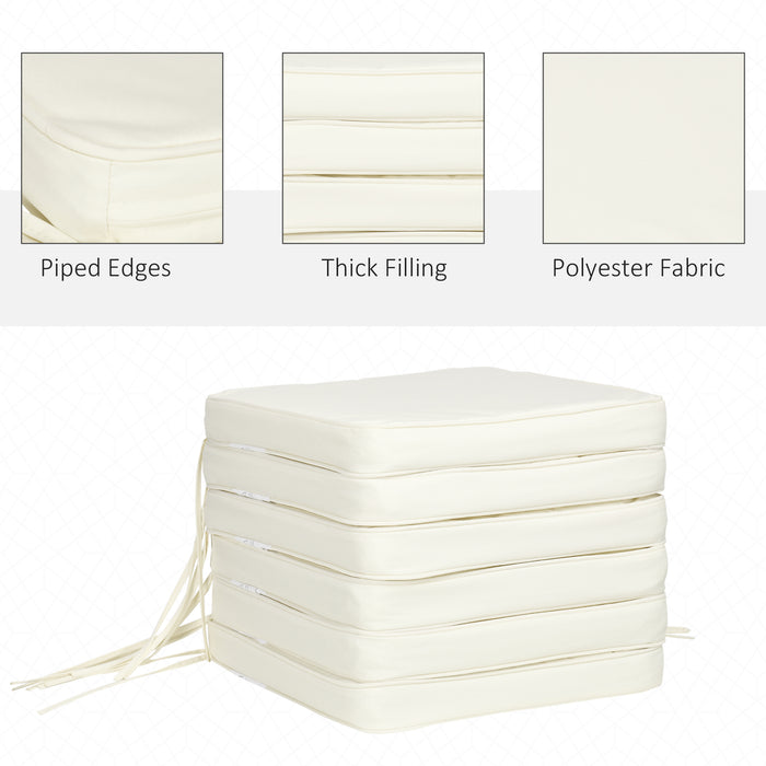 Chair Cushion Set of 6 - 42x42x5 cm Cream White Seat Pads - Comfortable Dining & Kitchen Seating Enhancers