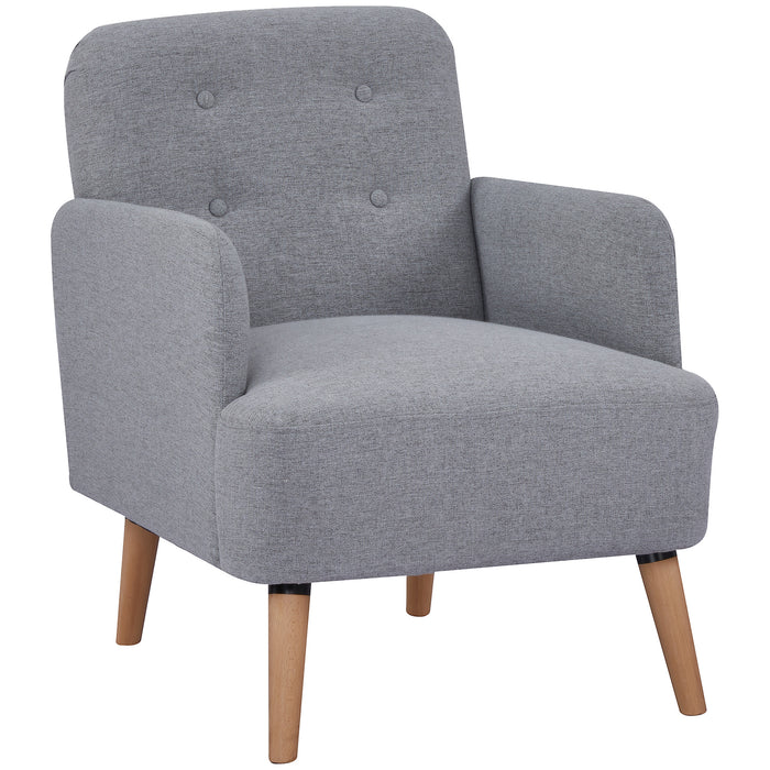 Upholstered Armchair with Birch Wood Legs - Comfortable Padded Seat & Button Tufted Mid-Back Design - Ideal for Stylish Living Room Seating