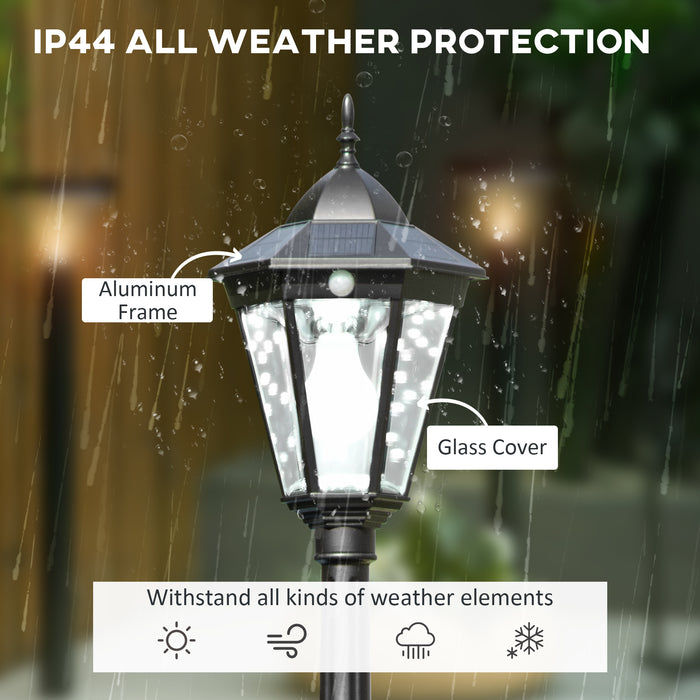 Solar-Powered LED Garden Lamp Post - 2.4m Aluminum Frame Patio Path Light with PIR Motion Sensor - Ideal for Lawns and Pathways, Elegant Black Design