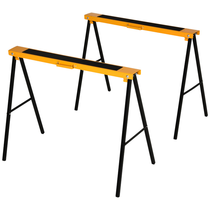 Heavy-Duty Steel Sawhorse Pair - 125kg Capacity with Non-Slip Cushions and Side Grips - Space-Saving Foldable Design for Workshop Organization