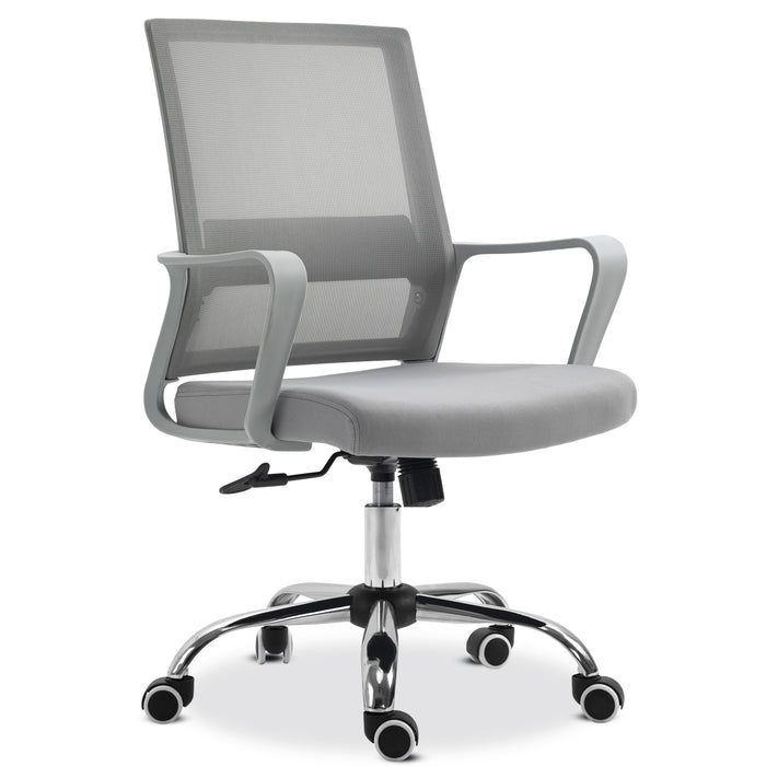 Breathable Mesh Ergonomic Office Chair with Adjustable Height - Desk Chair with Armrests and 360° Swivel Castor Wheels, Grey - Ideal for Comfortable and Productive Workdays