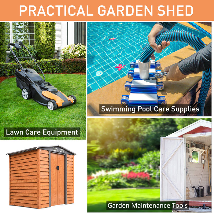 Garden Storage Shed - 6x5 ft Apex Tool Store with Foundation and Ventilation - Ideal for Outdoor Gardening Equipment, Brown