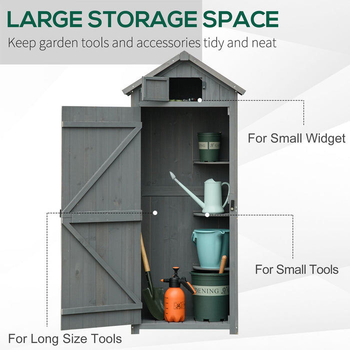 Vertical Garden Shed with 3 Shelves - Durable Wooden Outdoor Tool Storage Cabinet - Space-Saving Organizer for Garden Equipment, 77x54.2x179cm - Stylish Grey Finish