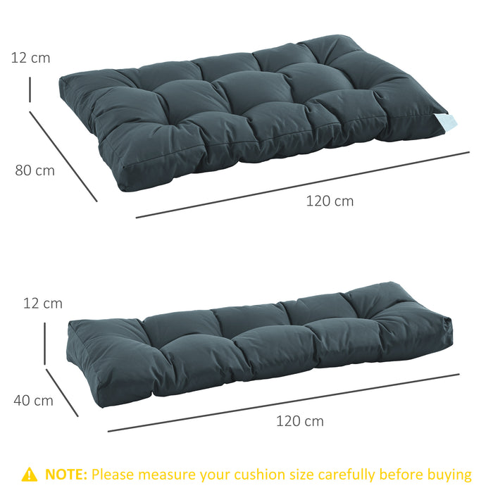 Comfortable Tufted Pallet Cushions - 2 Piece Set for Garden, Patio, 120x80x12cm, Waterproof - Ideal for Indoor & Outdoor Seating, Dark Grey