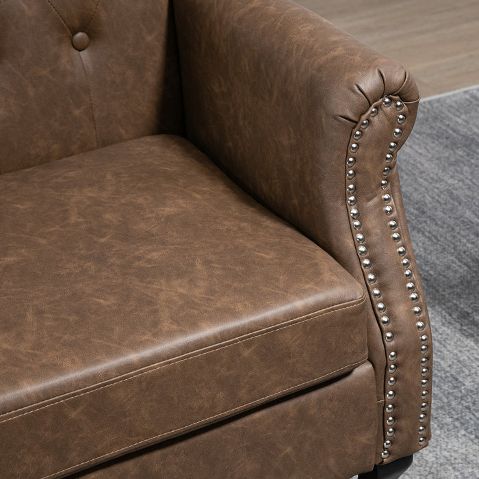 Chesterfield-Style Wingback Accent Chair - Tufted Armchair with Nailhead Trim, Elegant Brown Upholstery - Sophisticated Seating for Living Room or Bedroom