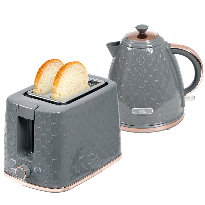 Fast Boil 1.7L 3000W Electric Kettle and 2-Slice Toaster Combo - Auto Shut-Off & Adjustable Browning Controls, Grey - Ideal for Efficient Kitchen Setup