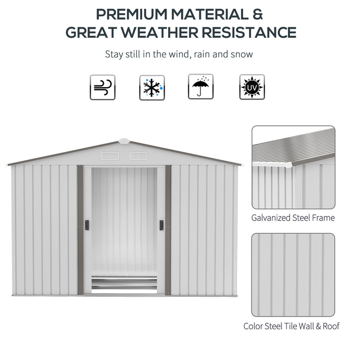 9x6FT Metal Garden Storage Shed - Outdoor Unit with Floor Foundation, Ventilation, and Doors - Spacious Grey Solution for Tools and Equipment Storage