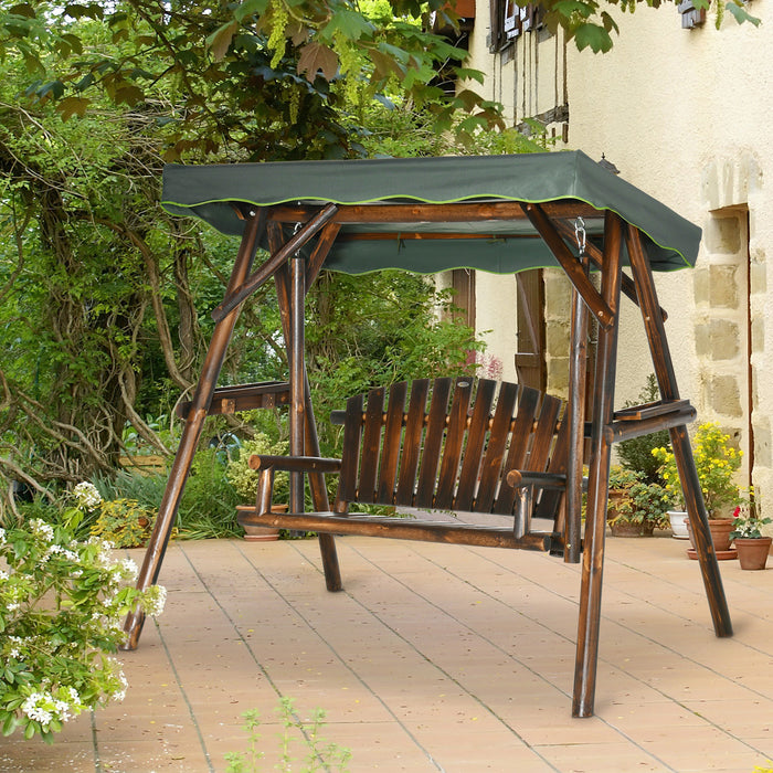 Outdoor 2-Person Wooden Swing Chair with Canopy - Comfortable Hanging Porch Bench with Adjustable Cover & Side Trays - Ideal for Patio, Poolside & Backyard Relaxation