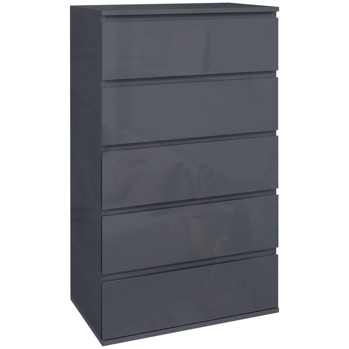 High Gloss Bedroom Dresser - Sleek 5-Drawer Storage Cabinet with Modern Aesthetics - Ideal for Organizing Clothes and Accessories