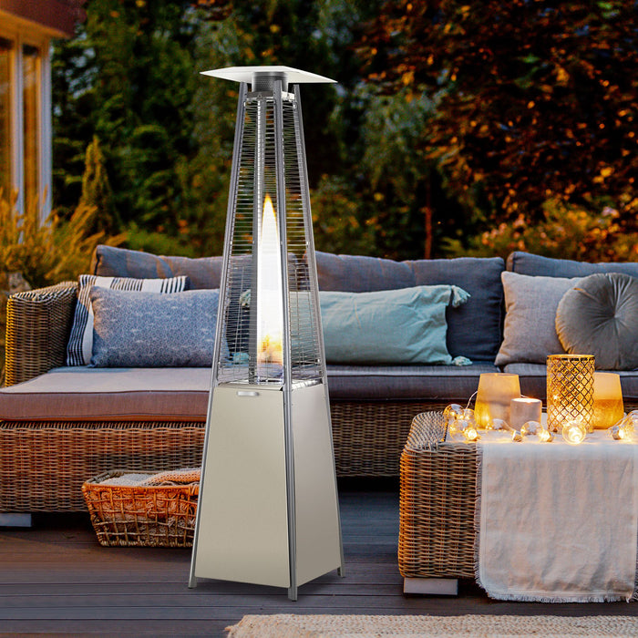 10.5KW Stainless Steel Pyramid Patio Heater - Outdoor Garden Propane Gas Warmer with Glass Tube, Wheels, Rain Cover - Cozy Flame Heating for Backyard Gatherings