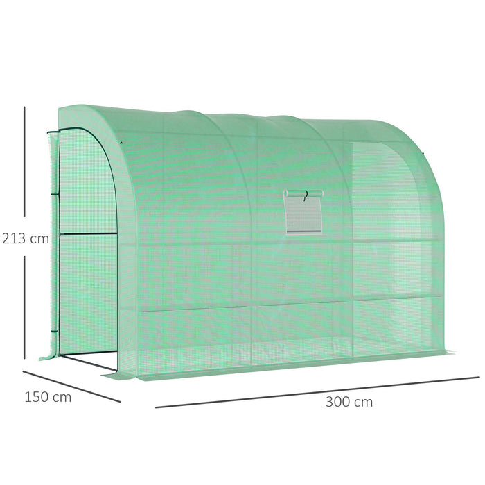 Walk-In Lean-to-Wall Greenhouse - 2-Tier Structure with 6 Wired Shelves, Windows, and Doors, 300x150x215cm - Ideal for Garden Plant Growing and Protection