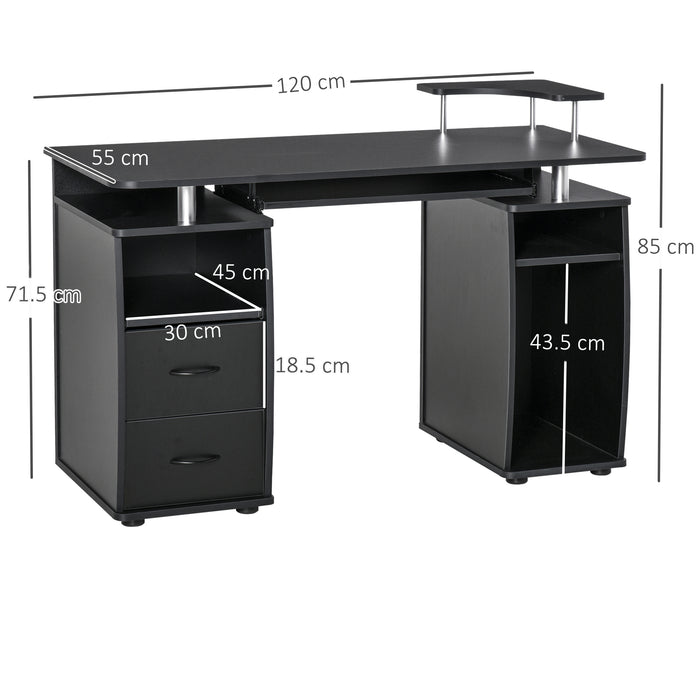 Ergonomic Home Office Computer Desk - Workstation with Keyboard Tray, CPU Shelf, Drawers, Sliding Scanner Shelf - Ideal for Remote Work and Study Spaces