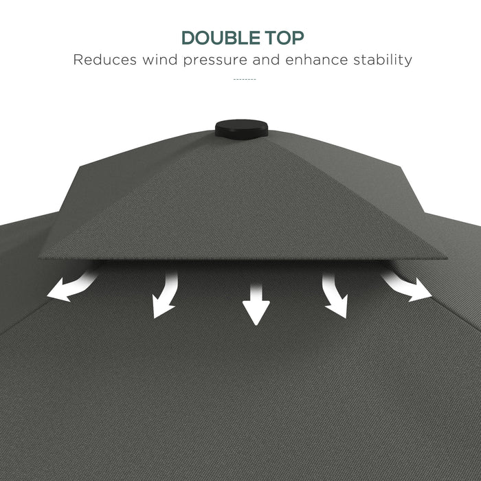 Double Top Cantilever Umbrella 2.5m - Elegant Dark Grey Garden Parasol with Decorative Ruffles - Stylish Outdoor Shade Solution for Patio Comfort