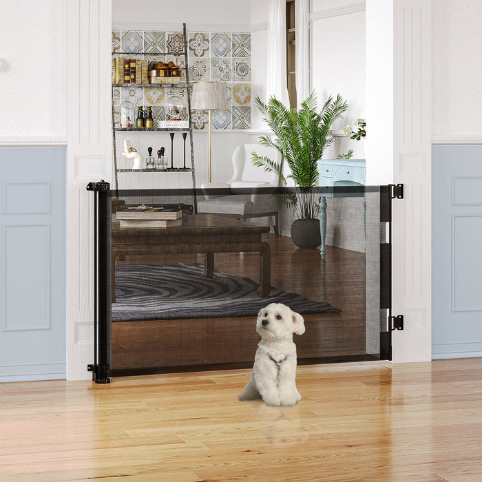 Retractable Mesh Safety Gate for Pets and Babies - Extends Up to 150cm for Use in Stairs, Doorways, Corridors - Ideal Barrier for Children and Dogs, Black