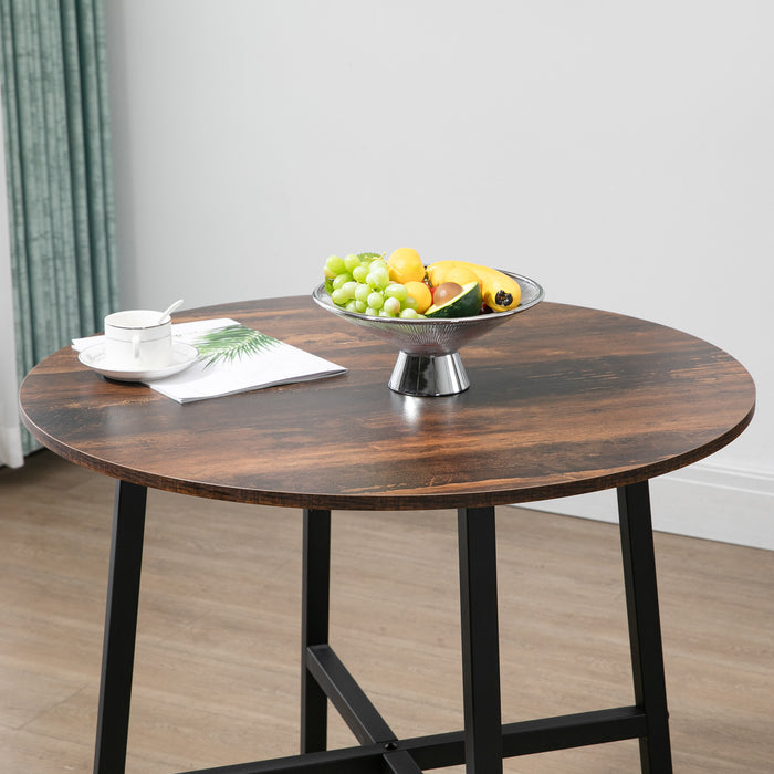 Industrial Round Dining Table - 85cm Rustic Brown Kitchen Table with Steel Legs - Perfect for Dining Room and Small Spaces