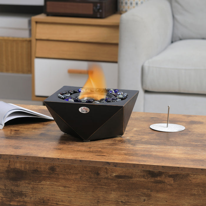 Portable Tabletop Fireplace - Concrete Bioethanol 0.4L Tank for Liquid & Solid Alcohol, Compact Design in Black - Perfect for Cozy Ambience & Heating Needs