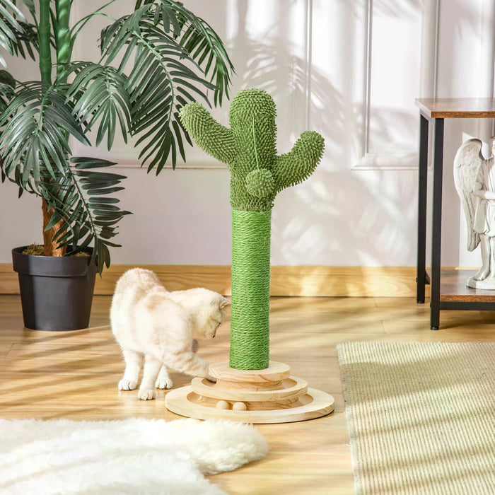 Cactus Cat Tree Tower - Sisal Scratching Post, Hanging Play Ball & Platform - Fun & Durable Kitten Furniture for Playtime