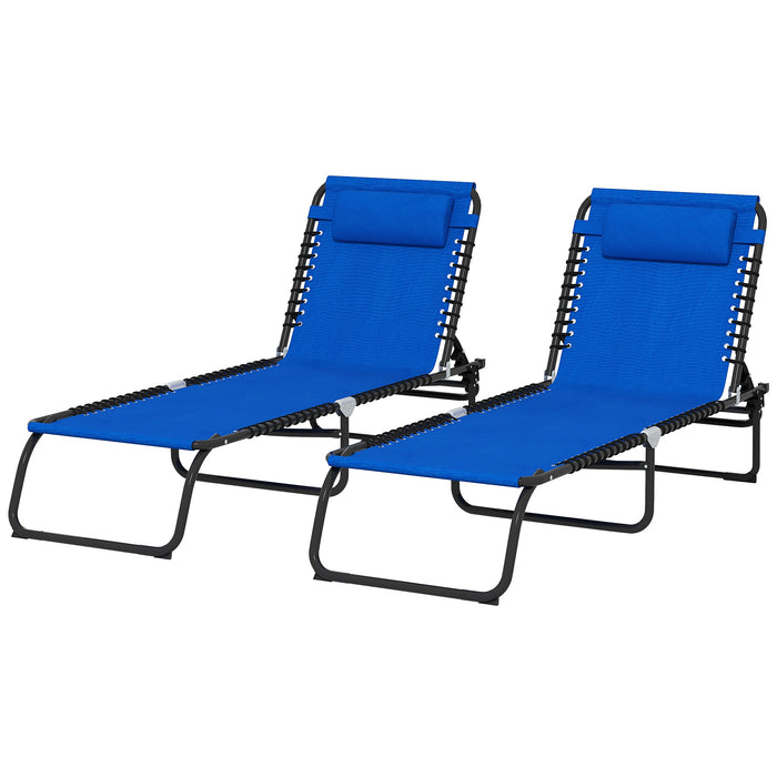 Folding Sun Lounger Chair, Set of 2 - Beach & Garden Chaise with 4 Adjustable Positions, Blue - Ideal for Camping, Relaxation & Outdoor Comfort