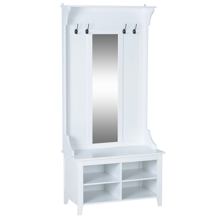 Shoe Bench and Coat Rack Hallway Set - Storage Mirror Cabinet with Organiser Shelves & Multiple Cubes - Ideal for Entryway Clutter Management