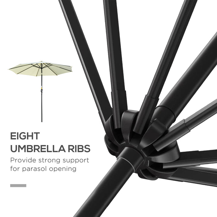 3m Tiltable Parasol - Beige Outdoor Sun Shade Umbrella with 8 Ribs, Crank Handle - Ideal for Garden, Balcony, and Bench Areas