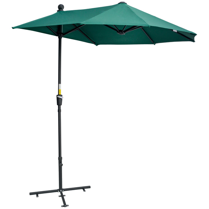 Half Parasol Market Umbrella 2m - Garden Balcony Sunshade with Crank Handle & Double-Sided Canopy - Includes Cross Base, Ideal for Small Spaces & Outdoor Shade