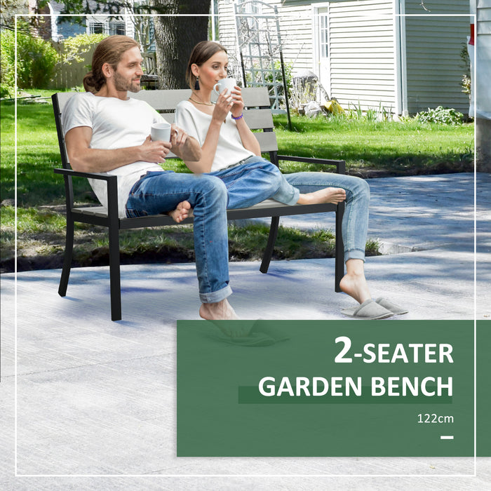 Garden Loveseat Bench - 2-Seater Slatted Design with Durable Steel Frame, 122x65x92cm - Cozy Outdoor Seating for Patio & Backyard, Grey