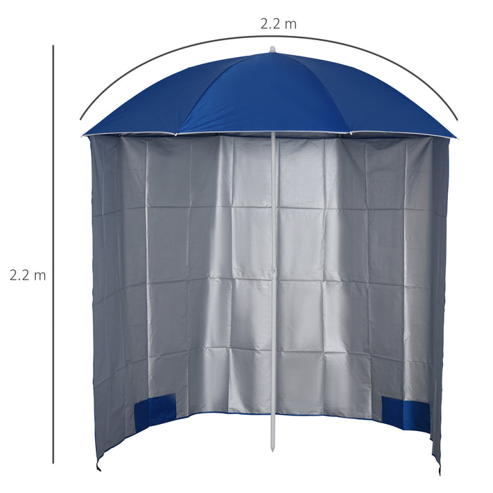 88" Arc 2.2M Fishing Umbrella Beach Parasol - Brolly Shelter with Sides and Canopy Shade, Blue - Ideal for Fishing and Beach Protection with Carry Bag