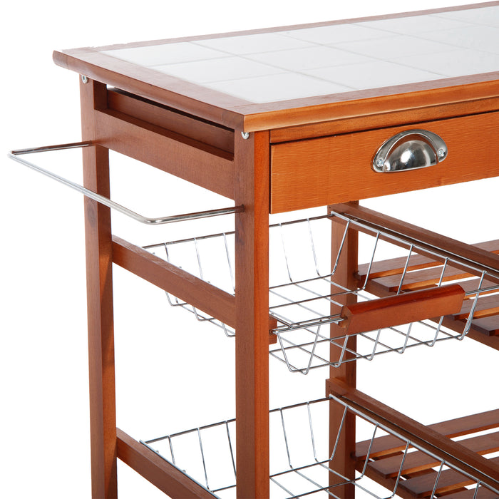 Wooden Kitchen Trolley Cart with Drawers - 3-Tier Storage Shelves - Ideal for Organization & Extra Counter Space