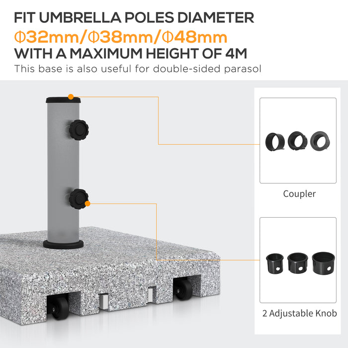 Granite 28kg Square Parasol Base with Wheels - Heavy-Duty, Stainless Steel Tube, Retractable Handle, Grey - Stable Support for Outdoor Umbrellas