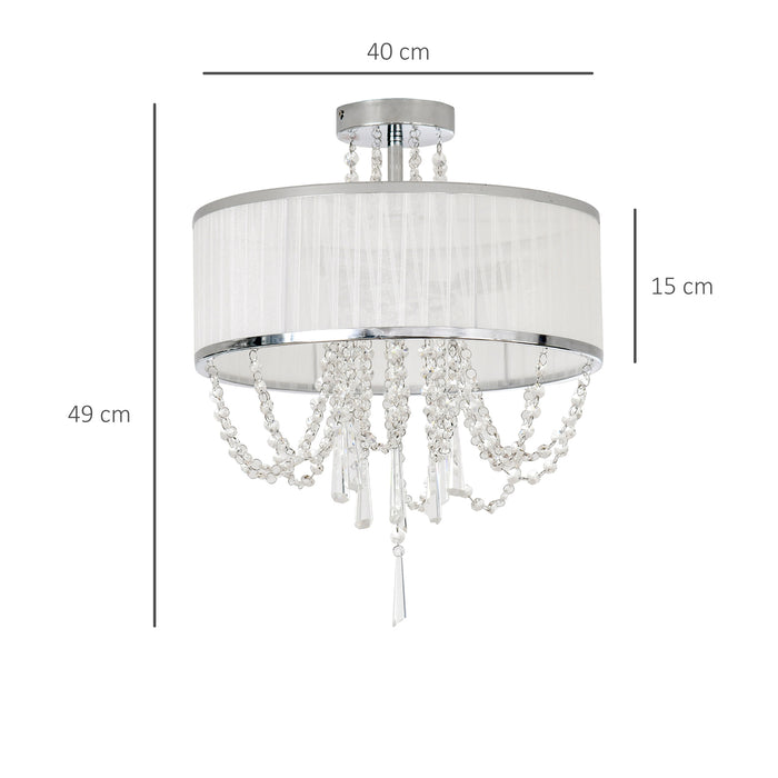 Elegant Metal Chandelier with Pleated Shade - Crystal Pendant Ceiling Light Fixture for Home Decor - Ideal for Living Room, Dining Room & Bedroom Ambiance